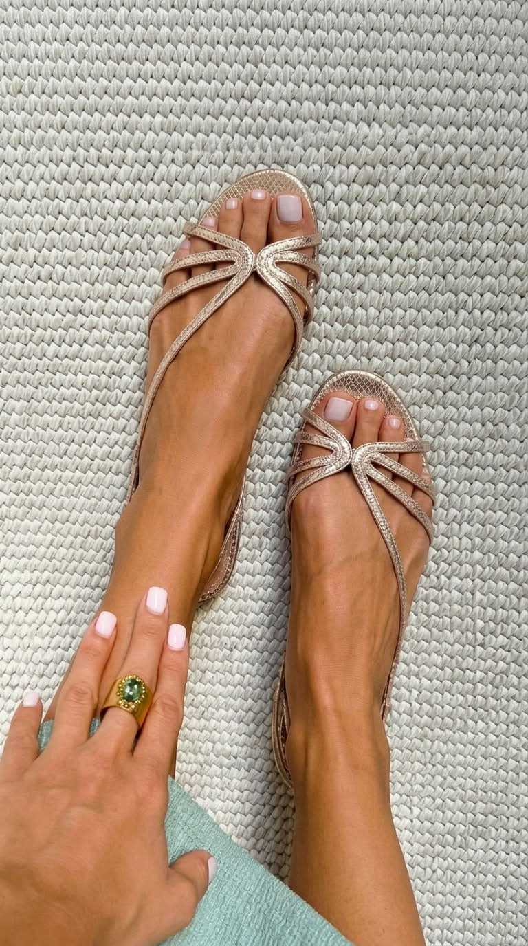 Sandalias Planas Doradas con Tiras Finas
